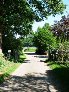 Die Einfahrt des Hesselhofs - mitten im Grünen. Foto: Karina Strübbe