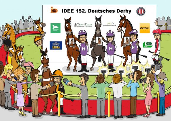 Red carpet: Die Stars präsentieren sich für das IDEE 152. Deutsche Derby. ©Turf-Times/Miro-Cartoon