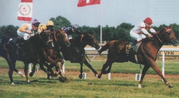 Der Pionier: Gestüt Ittlingens Vialli (Andrzej Tylicki) als Sieger in der Derby-Revanche auf der Neuen Bult 1994. www.galoppfoto.de (Archiv) - Frank Sorge