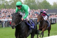 Überlegen: Black Arrow unter William Buick gewinnt den Rossmann Derby-Trial vor Feuerblitz mit Robert Havlin. www.galoppfoto.de