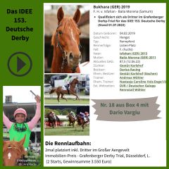 Geht mit der Nr. 18 ins IDEE 153. Deutsche Derby - Bukhara. ©galoppfoto - Turf-Times - Dr. Jens Fuchs