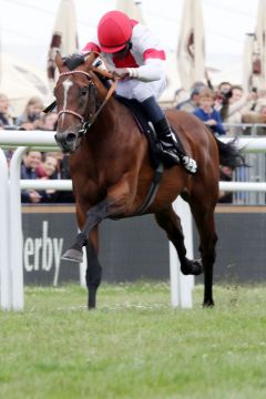 Laccario mit Eduardo Pedroza gewinnt das IDEE 150. Deutsche Derby. www.galoppfoto.de