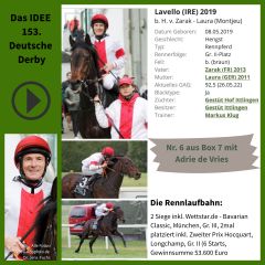 Geht mit der Nr. 6 ins IDEE 153. Deutsche Derby - Lavello. ©galoppfoto - Turf-Times - Dr. Jens Fuchs
