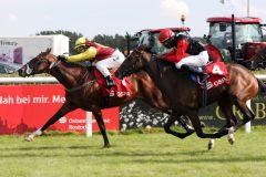 Macht's wie der großen Bruder Eric vor einem Jahr: Gabriele Gauls Eastsite One mit Sabrina Wandt gewinnt beim Debut in Bad Doberan. www.galoppfoto.de - Francis Bandermann