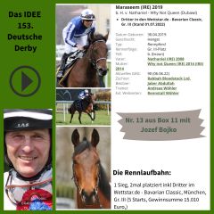 Geht mit der Nr. 13 ins IDEE 153. Deutsche Derby - Maraseem. ©galoppfoto - Turf-Times - Dr. Jens Fuchs