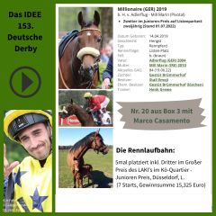 Geht mit der Nr. 20 ins IDEE 153. Deutsche Derby - Millionaire. ©galoppfoto - Turf-Times - Dr. Jens Fuchs