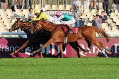 Nahrain mit Frankie Dettori (gelber Dress) gewinnt den Qatar Prix de l'Opera. www.galoppfoto.de