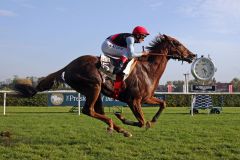 Erstes Rennen als Wallach - erster Gruppeerfolg: Gestüt Karlshofs Seismos mit dem italienischem Jockey Andrea Atzeni. www.galoppfoto.de - Sabine Brose