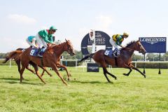 Wieder ein Frankreich-Doppel auf den vorderen Plätzen: Kamellata (rechts) gewinnt mit Anthony Crastus vor Kozideh mit Ioritz Mendizabal. www.galoppfoto.de - Sabine Brose