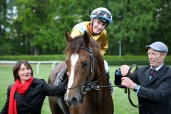 Erster Gruppesieg für Sibylle Vogt mit Gestüt Ravensbergs Winterfuchs für Trainerin Carmen Bosckai im Dr. Busch-Memorial am 28.04.2019 in Krefeld. Foto: Dr. Jens Fuchs