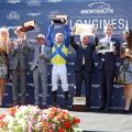 Siegerehrung für Guignols Sieg im 145. Großen Preis von Baden mit Trainer Jean-Pierre Carvalho (3.v.l.), Jockey Filip Minarik, daneben Gebhard Apelt als General Manager für den Stall Ullmann und Andreas Jacobs für Baden-Racing. www.galoppfoto.de - Frank Sorge