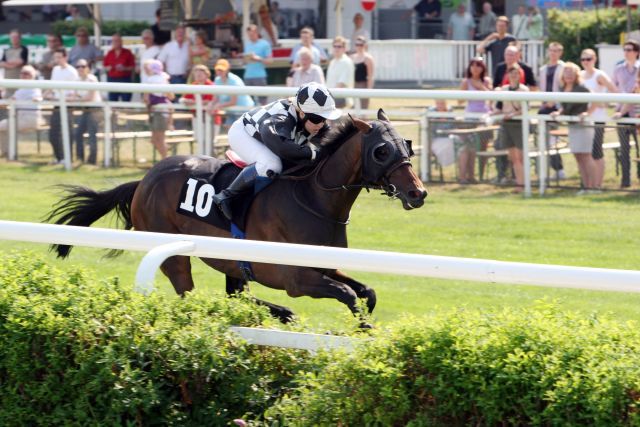 Primera Vista (hier bei einem früheren Erfolg in Hamburg) kämpft sich zum Handicap-Triumph in Dortmund Foto: www.galoppfoto.de