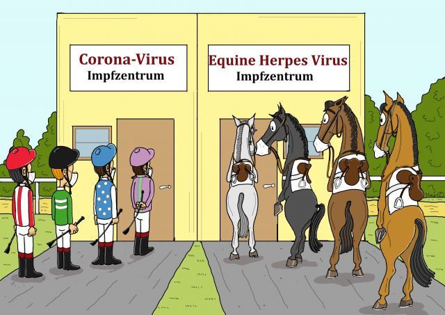 Zu Corona kommt jetzt auch noch die Angst vor dem Herpes-Virus, das die Pferde bedroht ... ©turftimes/mirocartoon