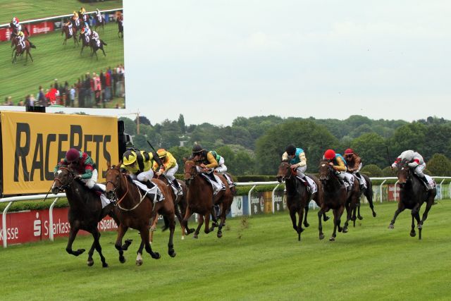 Main Edition, winning the German 1000 Guineas in a tight finish. www.galoppfoto.de - Sandra Scherning