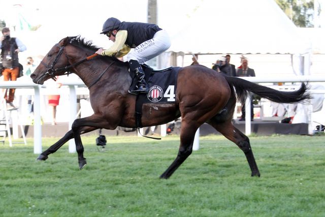 Deutsche Farben vertritt Waldpfad im Prix de la Fôret am Arc-Tag. www.galoppfoto.de - Sabine Brose