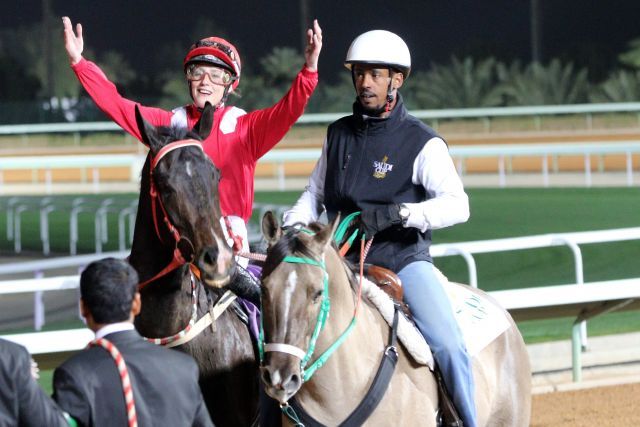 Sibylle Vogt wins on Sabeq'Hom the fourth leg of the International Jockeys Challenge. www.galoppfoto.de - Peter Heinzmann