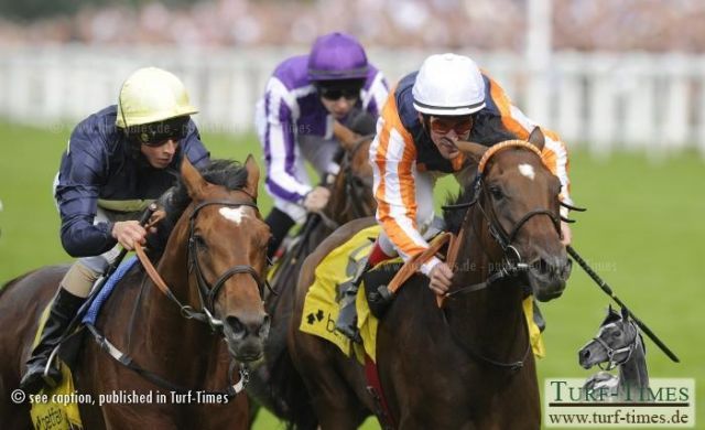 Der größte Erfolg eines deutschen Pferdes in England: Danedream und Andrasch Starke (rechts) auf dem Weg zum Sieg in den King George VI und Queen Elizabeth II Stakes. Foto: GettyImages