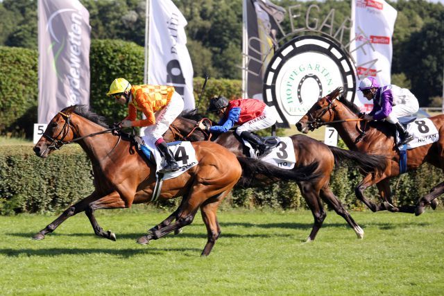 Englischer Sieg im 125. Großen Preis von Berlin - Second Step mit Jamie Spencer vor Ito (Filip Minarik) und Nutan (Andrasch Starke). www.galoppfoto.de - Sabine Brose