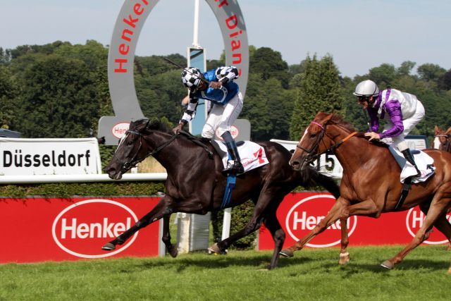 "Australischer Sieg" im 157. Henkel-Preis der Diana: Eduardo Pedroza steuert die vom Gestüt Auenquelle gezüchtete Doyen-Tochter Turfdonna für Australien Bloodstock als Siegerin ins Ziel. www.galoppfoto.de - Sandra Scherning