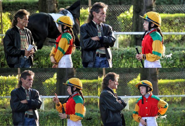 Ohne viele Worte scheinen sich Besitzertrainer Johann Ludwig Müller und die Amateurreiterin Anne Biessey im Führring vor Vulkans Start im letzten Rennen auf der Leipziger Galoppkarte zu verstehen. Ob der achte Platz des Wallachs der Order entsprach... ? Foto: Photographic Highlights by Daniela Faust