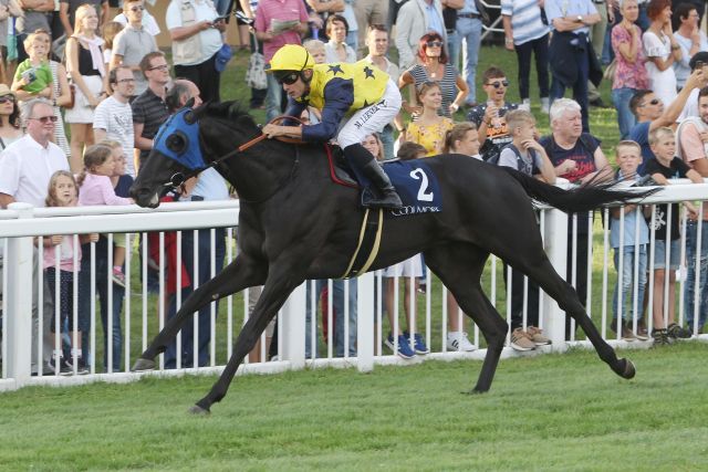 Peace in Motion fliegt mit Marc Lerner an Bord im Coolmore Stud Baden-Baden Cup zum Sieg. www.galoppfoto.de