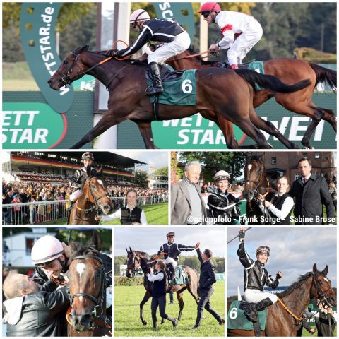 Petit Marin macht das Wochenende für Trainer Marcel Weiß perfekt und siegt mit Rene Piechulek im 32. Preis der Deutschen Einheit in Hoppegarten. ©galoppfoto - Frank Sorge/Sabine Brose