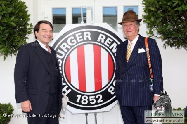 Präsident Eugen-Andreas Wahler (links) und Vize Albert Darboven präsentieren ihre Planung für das Derby-Meeting 2013. www.galoppfoto.de - Frank Sorgeburg. www.galoppfoto.de