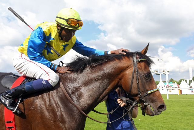 Hat eine Nennung für den Caulfield Cup: Protectionist mit Eduardo Pedroza nach dem Sieg im Lucky Speed Hansa Preis. www.galoppfoto.de - Frank Sorge