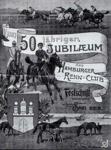 Das Plakat zum 50jährigen Rennbahn-Jubiläum. Fotos (2) Archiv Hamburger Renn-Club