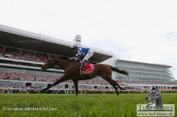 Ein historischer Sieg: Protectionist gewinnt als erstes deutsches Pferd mit Ryan Moore den Melbourne-Cup. Foto Getty Images - Robert Cianflone