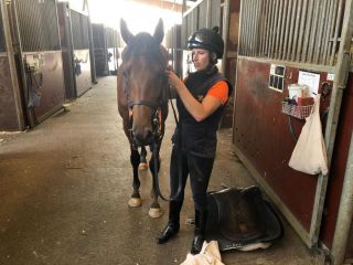 Die Trainerin fasst überall selbst mit an: Boxen misten, Pferde putzen und reiten - auch Quest the Moon. Foto: Lisa Baehre