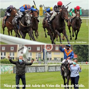Nica gewinnt mit Adrie de Vries gewinnt die Badener Meile. www.galoppfoto.de - Sarah Bauer