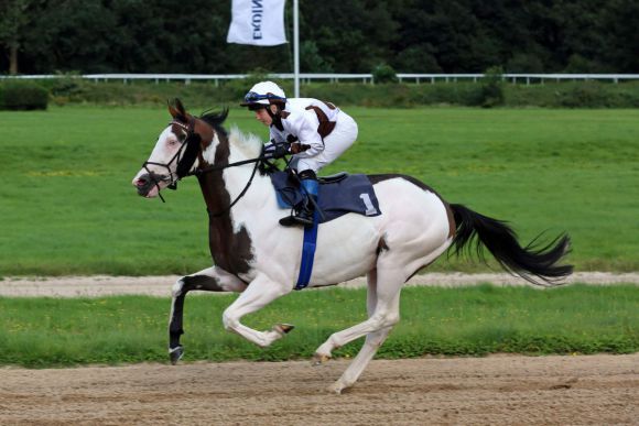 Gescheckter Star: Silvery Moon mit Steffi Hofer in Köln. Foto: Dr. Jens Fuchs