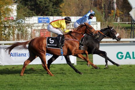 Gr. I-Prermiere für Pferd und Reiter: Sunny Queen gewinnt mit René Piechulek den Großen Preis von Bayern. www.galoppfoto.de - WiebkeArt