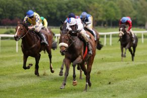 Der wettstar.de-Frühjahrspreis auf Agl. II-Parkett über 1500m als Tages-Highlight: Toriano gewinnt sicher mit Leon Wolff im Sattel vor Mister Bean und Seqania. ©Dr. Jens Fuchs