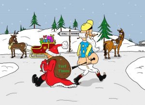 Job-Tausch zwischen Jockey und Weihnachtsmann