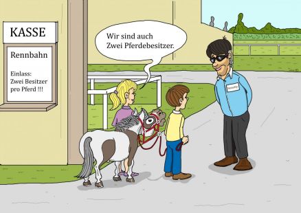 Pferderennen in Corona-Zeiten: Zuschauer sind bisher noch nicht erlaubt, aber die Besitzer der Pferde dürfen mit auf die Bahn ... ©miro-cartoon